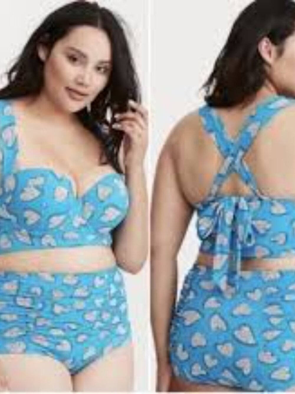 Torrid Blue Hearts 2 PC High Waisted Bikini Swimsuit Size 3